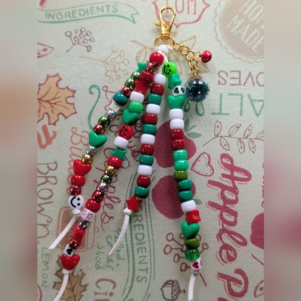 Colorful Christmas Beaded Bag Charm Keychain